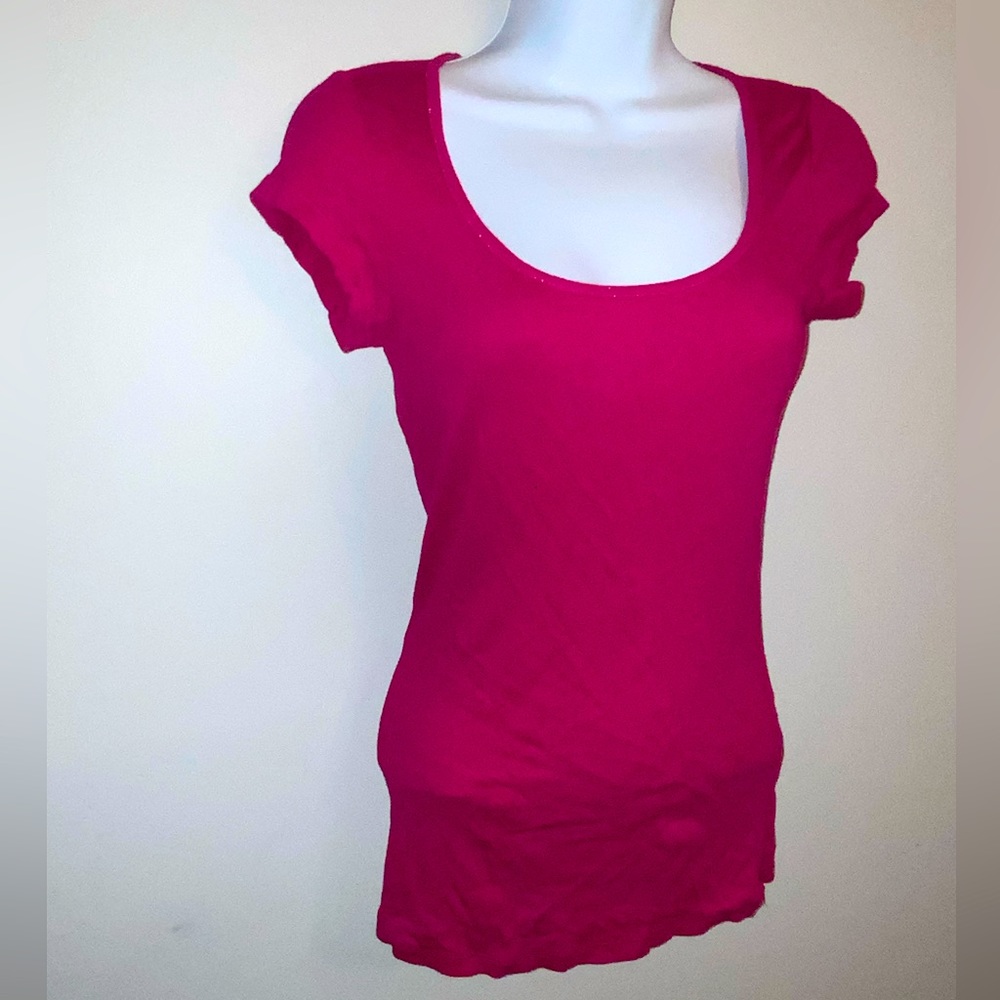 Express Hot Pink Scoop-Neck Fitted Basic Tee Sz S - Picture 4 of 7
